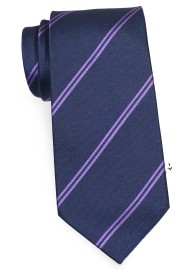 Navy Blue Tie with Lavender Double Stripes