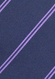 Navy Blue Tie with Lavender Double Stripes