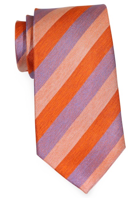 Orange and Lavender Striped Silk Tie