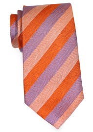 Orange and Lavender Striped Silk Tie