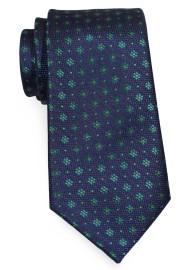 Navy and Hunter Green Necktie | Navy Blue Tie with Hunter Green Woven Florals