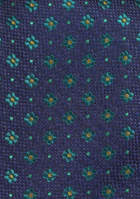 Navy and Hunter Green Necktie | Navy Blue Tie with Hunter Green Woven Florals