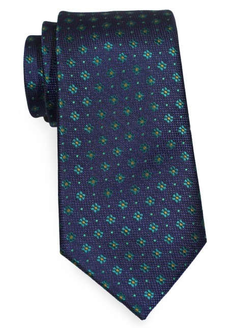 Floral Weave XL Ties | Mens Extra Long Tie in Navy with Hunter Green Florals