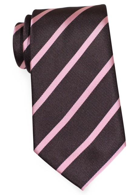 XL Length Repp Stripe Tie in Espresso and Pink