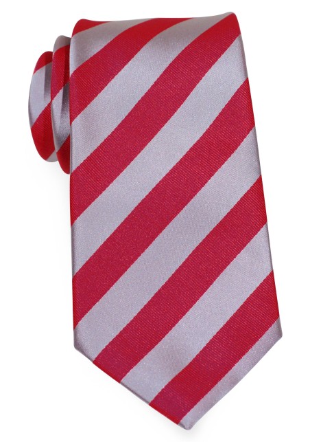 Elegant Striped Tie Red Silver