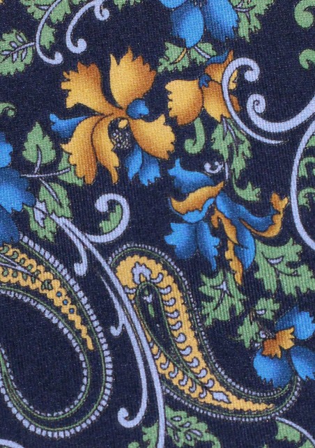 Navy Blue Floral Tie with Yellow Accents