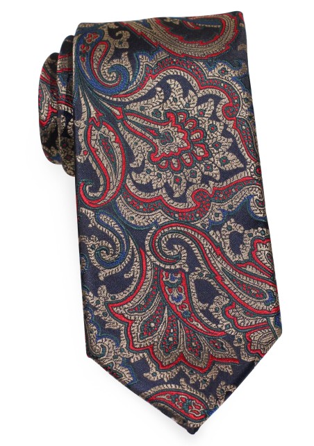 Paisley Tie in Navy and Antique Gold | Vintage Paisley Designer Necktie