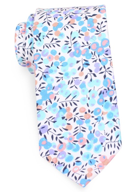 Flower Print Cotton Ties | Summer Cotton Tie in Blue and Aqua