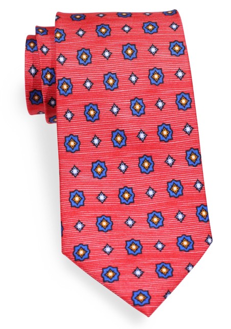 Foulard Print Striped Tie | Red and Blue Printed Designer Silk Necktie