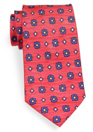 Foulard Print Striped Tie | Red and Blue Printed Designer Silk Necktie