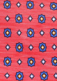 Foulard Print Striped Tie | Red and Blue Printed Designer Silk Necktie