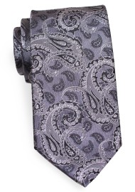 Bold Paisley Tie in Gray | Large Woven Paisley Necktie in Gray and Silver