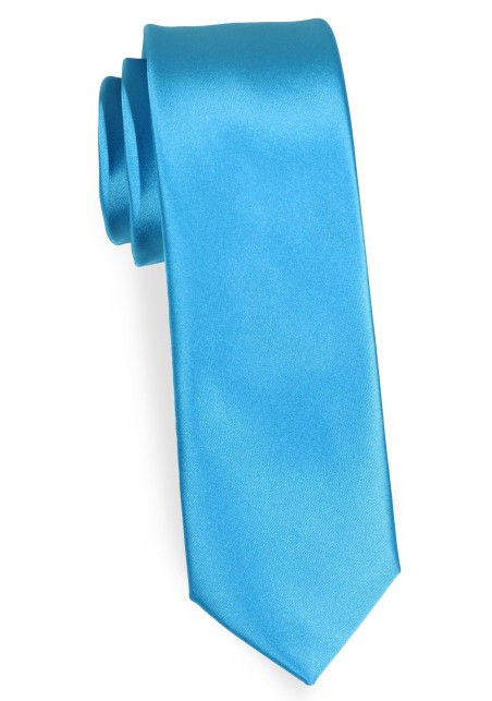 Slim Cut Skinny Tie in Cyan Blue