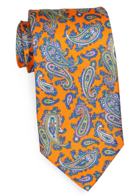 French Paisley Silk Tie in Tangerine and Blue