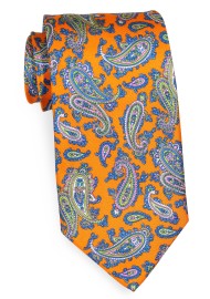 French Paisley Silk Tie in Tangerine and Blue