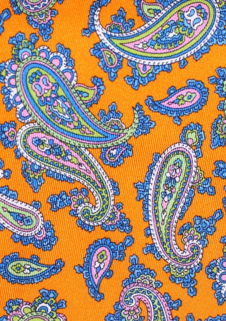 French Paisley Silk Tie in Tangerine and Blue