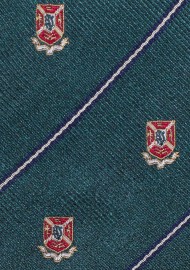 Forest Green Skinny Tie with Woven Crests