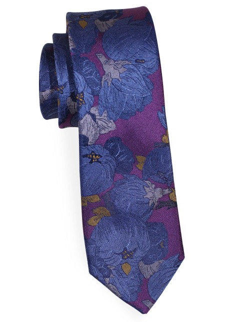 Retro Floral Designer Tie in Plum and Navy
