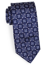 Woven Medallion Design Silk Tie in Navy