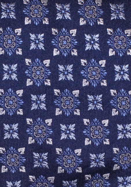 Woven Medallion Design Silk Tie in Navy