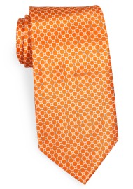 Geometric Print on Satin Silk in Harvest Pumpkin Orange
