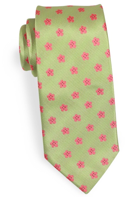 Floral Tie in Herbal Green and Coral Pink