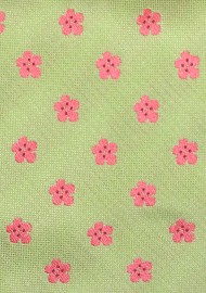 Floral Tie in Herbal Green and Coral Pink