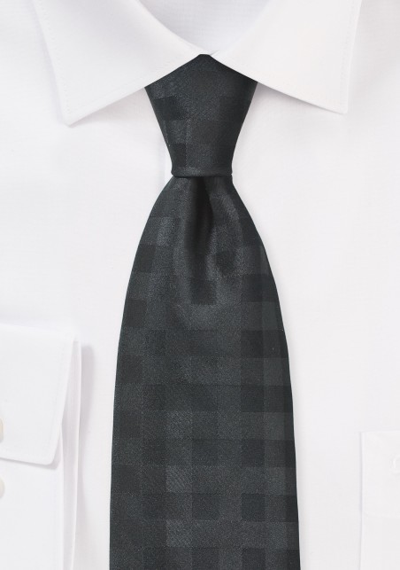 Black Colored Tie with Subtle Gingham Check