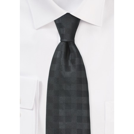 Black Colored Tie with Subtle Gingham Check