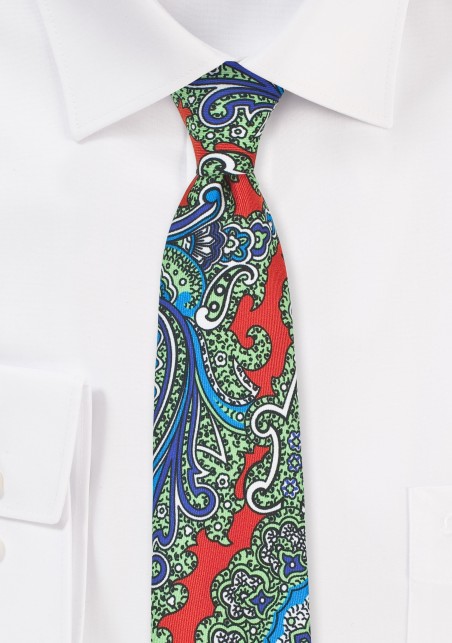 Exotic Paisley Silk Tie in Orange, Green, Blue