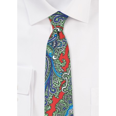 Exotic Paisley Silk Tie in Orange, Green, Blue