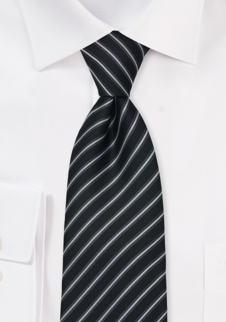 Modern Striped Tie in Black, Silver, and Gray