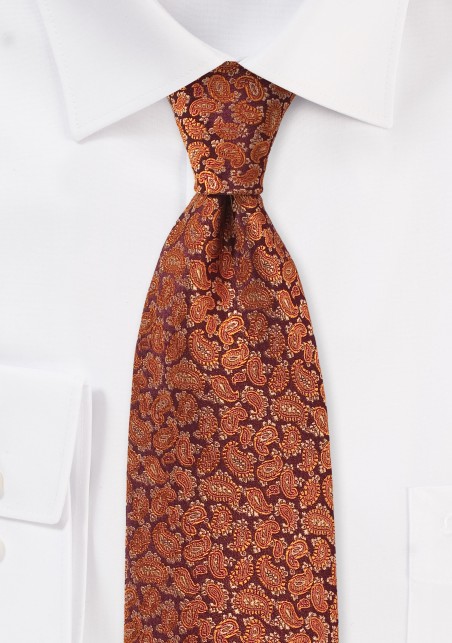 Pumpkin Orange Silk Necktie with Small Paisleys