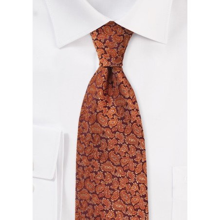 Pumpkin Orange Silk Necktie with Small Paisleys