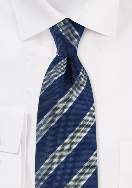 Coarse Stripe Tie in Navy and Olive