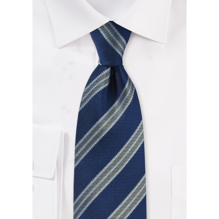 Coarse Stripe Tie in Navy and Olive