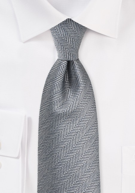 Silver and Pewter Gray Tie with Herringone