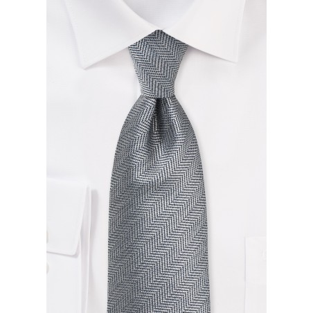 Silver and Pewter Gray Tie with Herringone