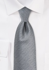 Silver and Pewter Gray Tie with Herringone