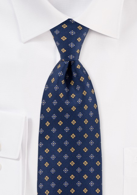 Navy Designer Silk Tie with Yellow Flowers