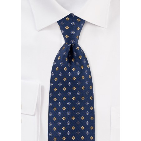 Navy Designer Silk Tie with Yellow Flowers