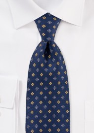 Navy Designer Silk Tie with Yellow Flowers