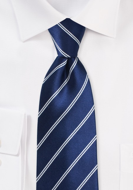 Classic Navy Silk Necktie with Double Pin Stripes