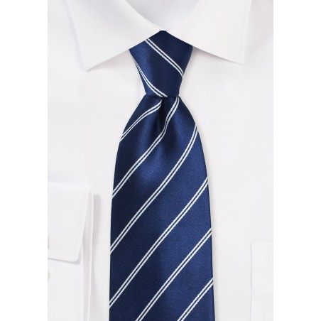 Classic Navy Silk Necktie with Double Pin Stripes