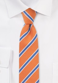 Trendy Summer Linen Skinny Tie in Tangerine and Blue