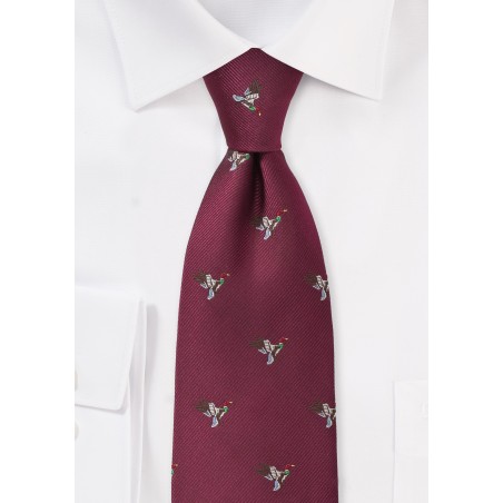 Burgundy Woven Silk Tie with Ducks