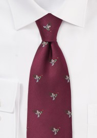 Burgundy Woven Silk Tie with Ducks