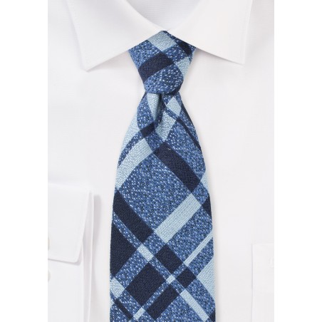 Textured Wool Designer Plaid Tie in Blue