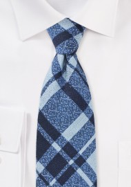 Textured Wool Designer Plaid Tie in Blue