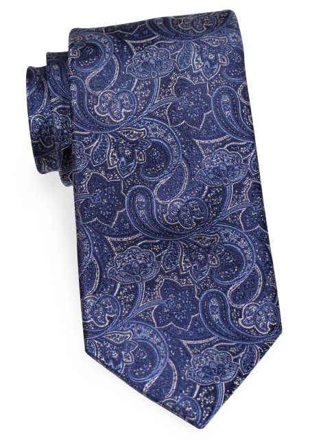 Pure Silk Necktie in Navy | Navy Blue Paisley Mens Tie